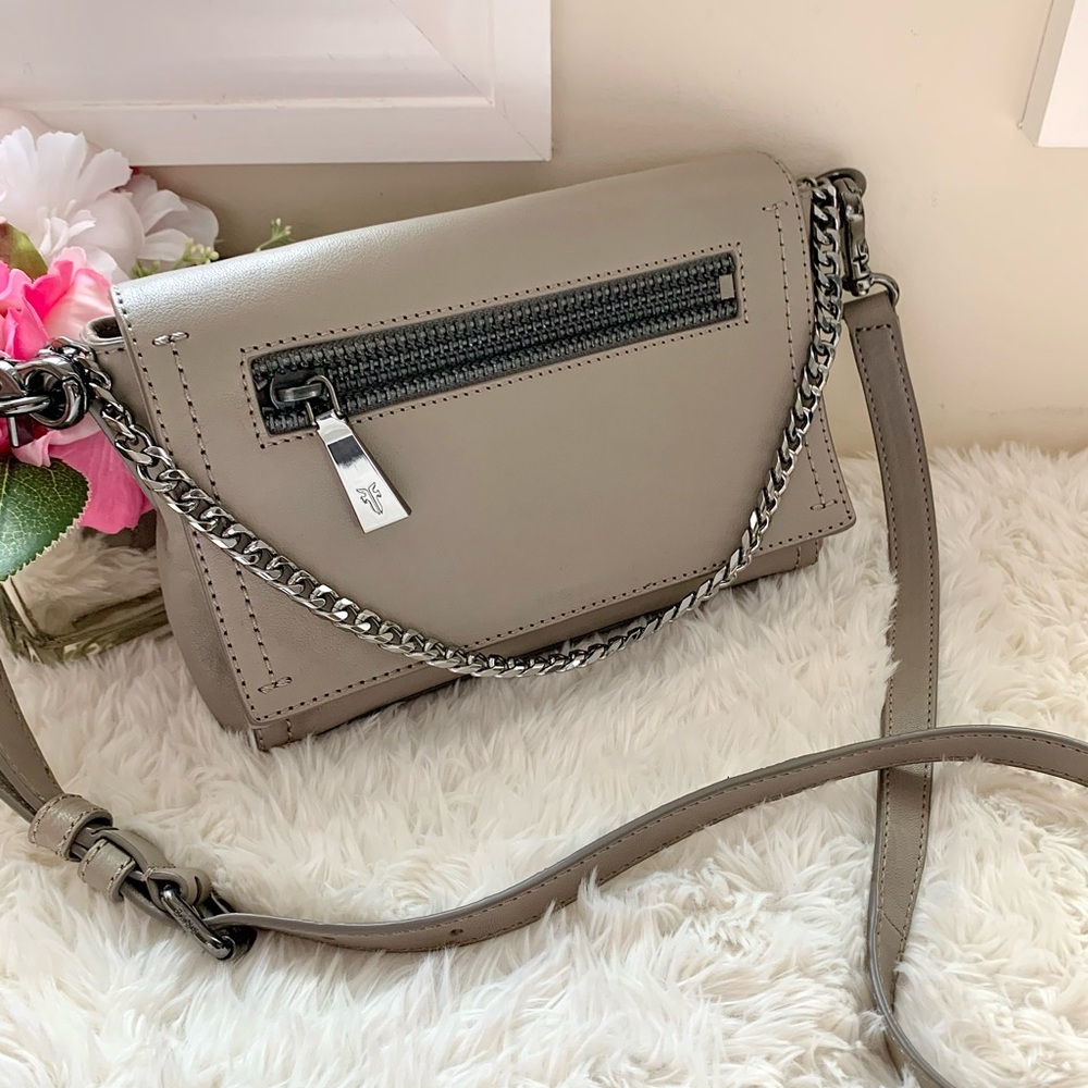 FRYE Lena Chain Leather Crossbody Bag gray tan